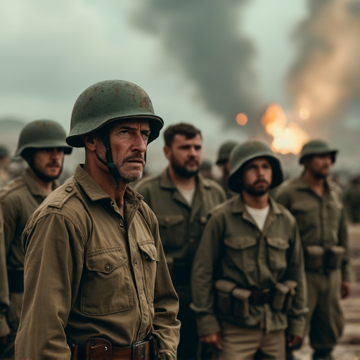 Soldiers Stand Vigil Amidst the Smoke and Fire