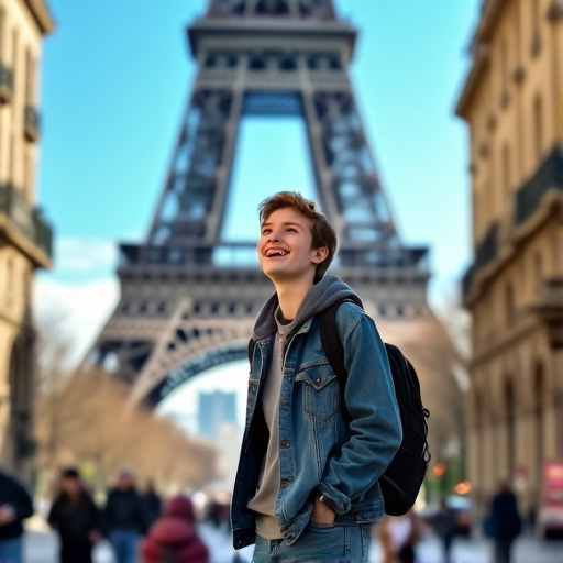 Parisian Dreams: A Moment of Joy at the Eiffel Tower