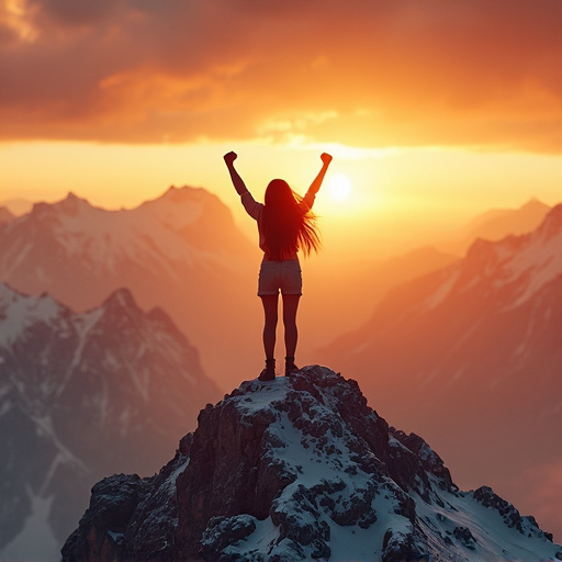 Triumphant Silhouette: A Woman’s Journey to the Summit