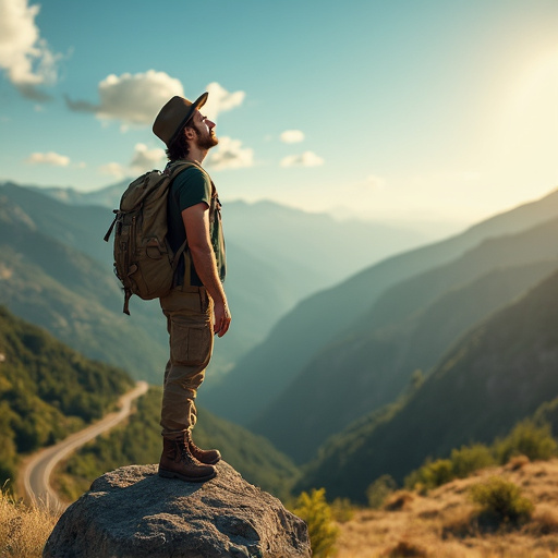 Contemplating the Vastness: A Man’s Silhouette Against the Mountains