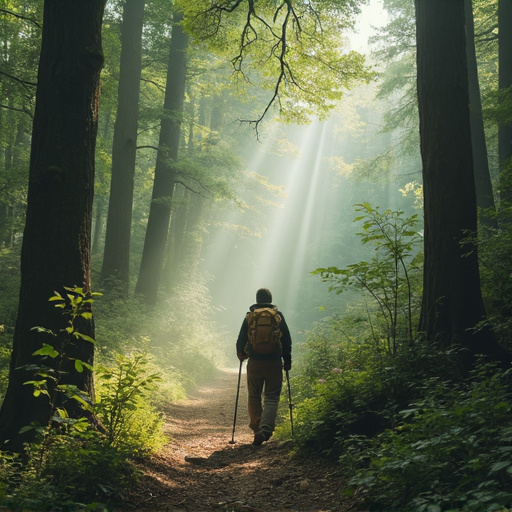 Sun-Dappled Serenity: A Hiker Finds Peace in the Forest