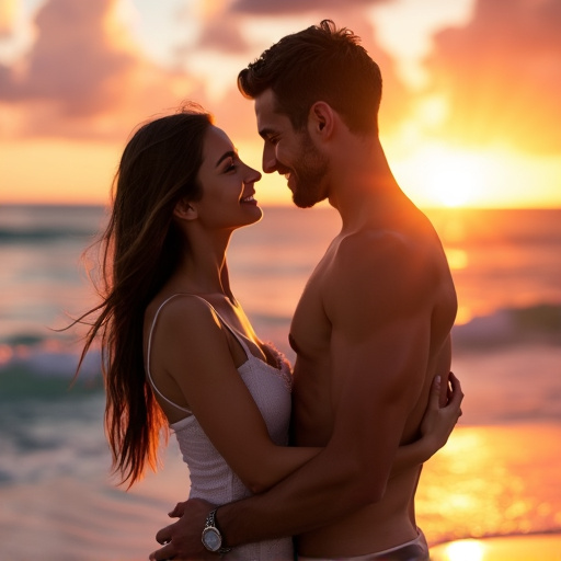 Sunset Embrace: A Love Story Unfolds on the Beach