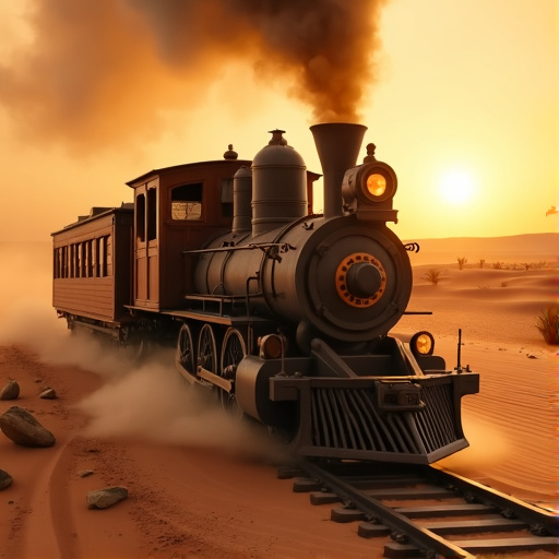 Nostalgia on Rails: A Vintage Locomotive Chugs Through the Desert Sunset