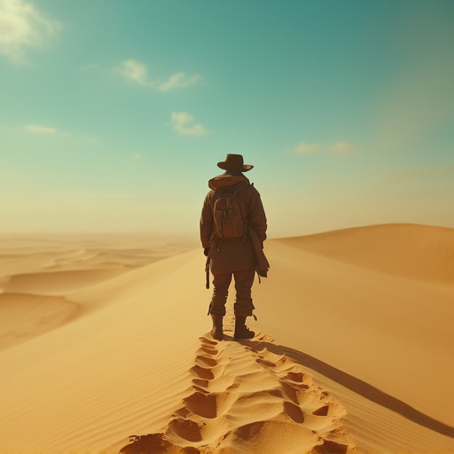 Lost in the Vastness: A Solitary Figure Contemplates the Desert