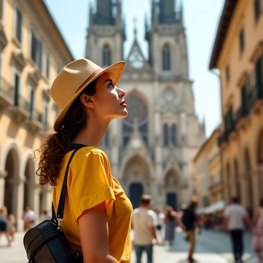 Sunshine and Smiles: A Moment of Joy in Front of Architectural Grandeur