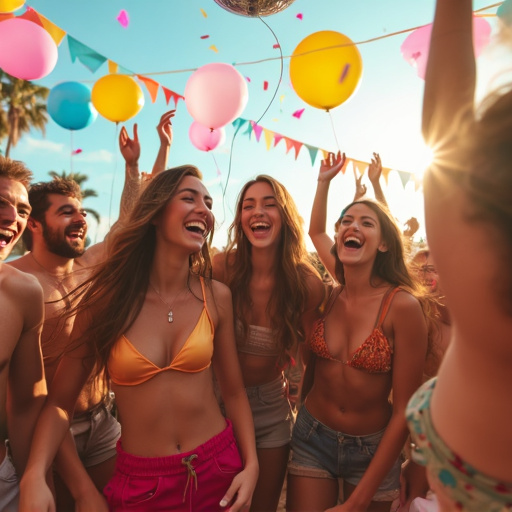 Friends Celebrate with Laughter and Balloons