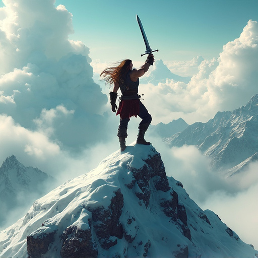 Triumphant Warrior on a Snowy Peak