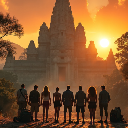 Silhouettes of Adventure: Sunset at the Ornate Temple