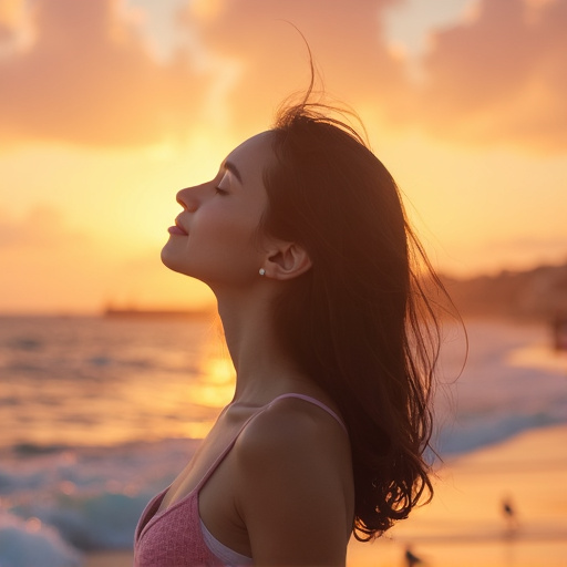 Silhouette of Serenity: A Woman Bathed in Golden Sunset