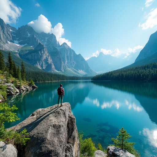 Solitude and Majesty: A Hiker Finds Peace Amidst Mountain Peaks