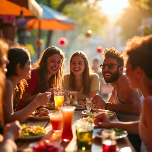 Sun-Kissed Friends: A Lunchtime Gathering Filled with Joy