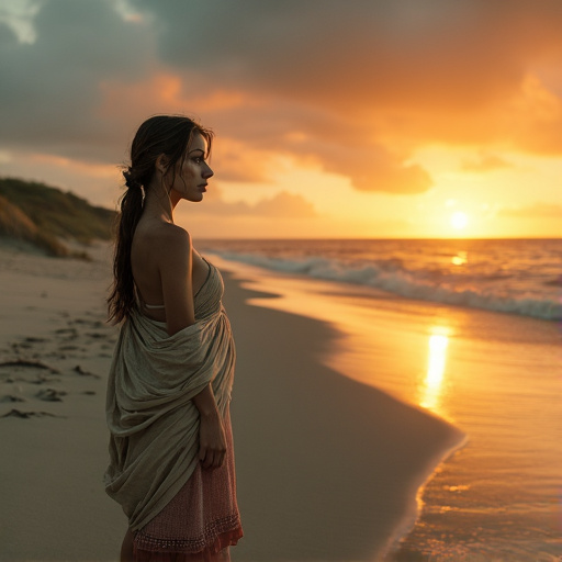 Silhouette of Serenity: A Woman Contemplates the Sunset