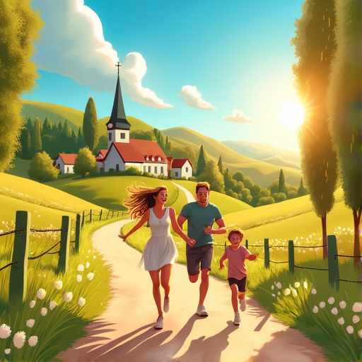 A Family’s Joyful Stroll Through a Picturesque Village