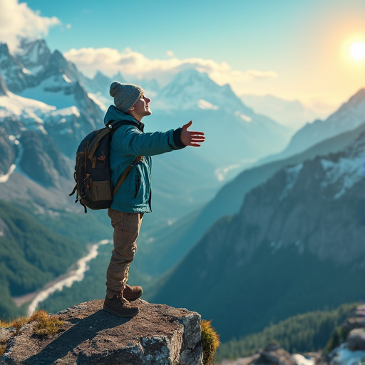 Embracing the Majesty: A Hiker Finds Peace on a Mountaintop