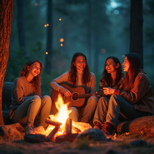 Campfire Glow: Friends Gather Under the Stars