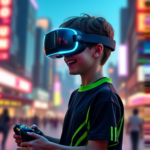 Lost in the Neon Glow: A Boy’s VR Adventure