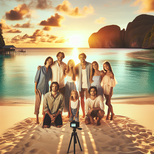 Sunset Smiles on the Beach: A Posed Family Portrait