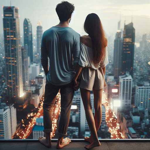 City Lights, Silhouetted Love: A Rooftop Romance at Dusk