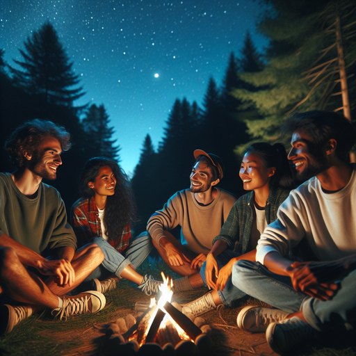 Campfire Connection: Friends Gather Under a Starry Sky