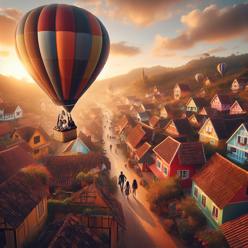 Dreamy Sunset Flight Over a Quaint Village