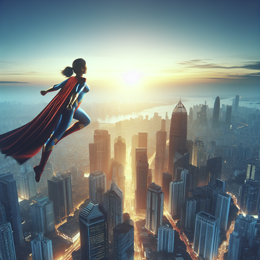 Soaring Above the City: A Superhero’s Sunset Flight