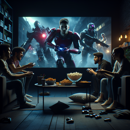 Friends Immersed in a Futuristic Movie Night