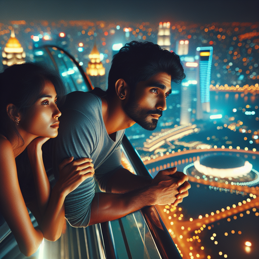 A Moment of Dreamy Intimacy: Couple Gazes at City Skyline