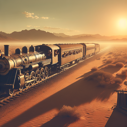 A Journey Through Time: Vintage Steam Locomotive Against a Desolate Sunset