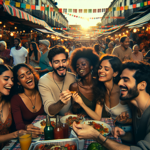 Friends Gather for a Festive Feast Under String Lights