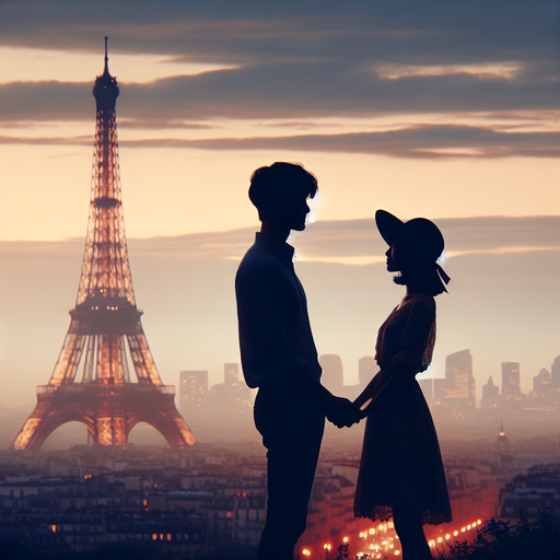 Silhouettes of Love Against the Eiffel Tower