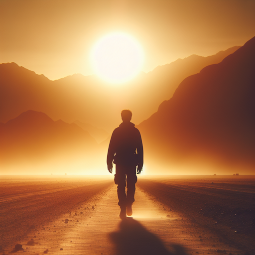 Silhouetted Against the Setting Sun: A Lone Figure Embraces the Desert