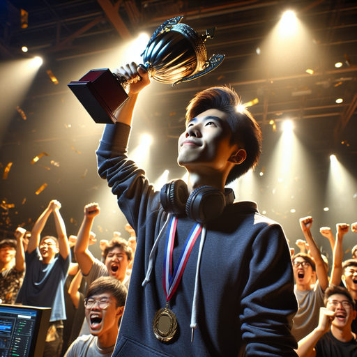 Champion’s Triumph: Young Man Celebrates Victory Amidst Cheers and Confetti