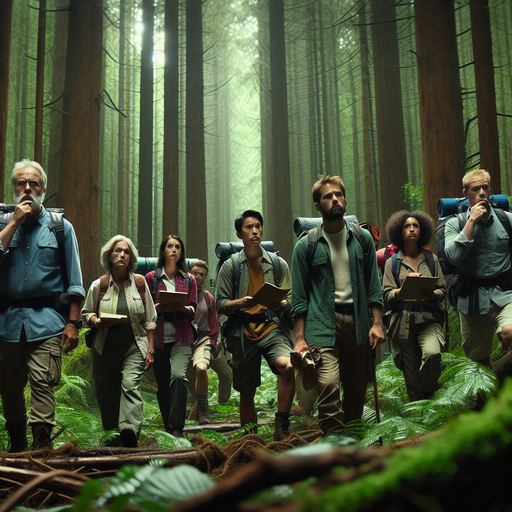 Into the Unknown: Hikers Venture Through a Mysterious Forest