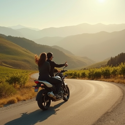 Sunset Romance: A Motorcycle Ride Through Vineyard Valleys