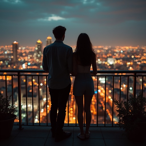 Silhouettes of Love Against the City Lights