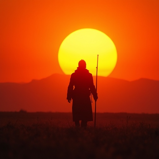 Silhouette of Hope: A Solitary Figure Walks Towards the Setting Sun