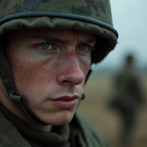 The Weight of Duty: A Soldier’s Focused Gaze