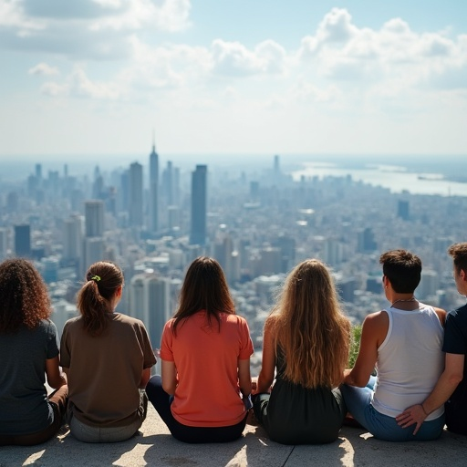 Contemplating the City: Five Friends Find Serenity on a Rooftop