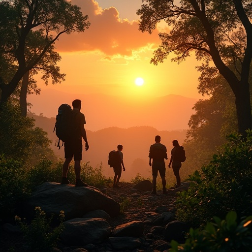 Golden Hour Adventure: Hikers Embrace the Tranquil Sunset