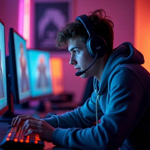 Lost in the Glow: Gamer’s Focus Under Neon Lights