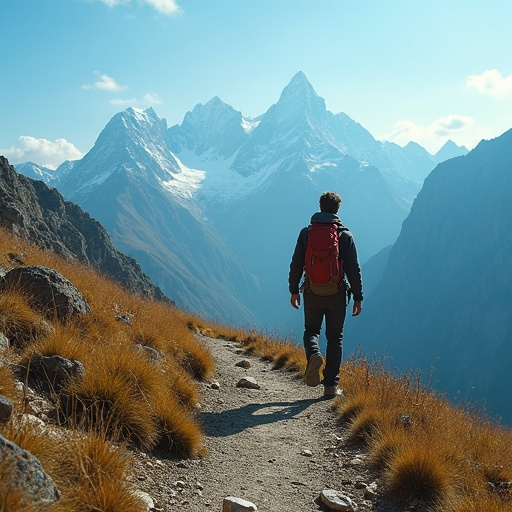 A Lone Hiker Embraces the Mountain’s Majesty