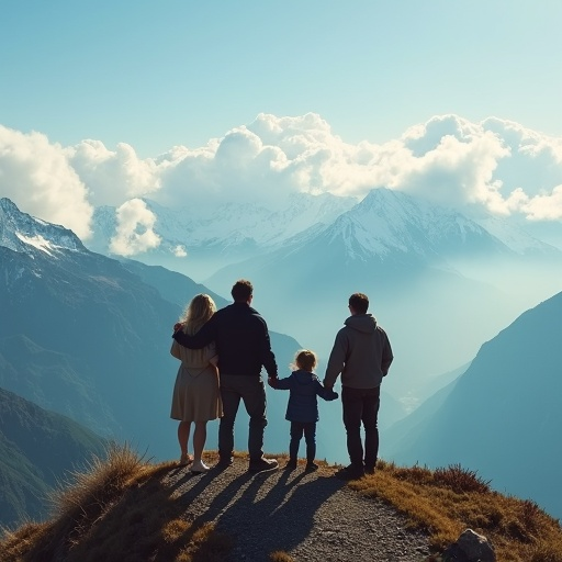 Silhouettes of Adventure: A Family Against the Majestic Mountains