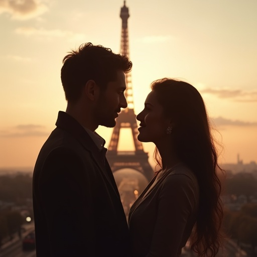 Silhouettes of Love Against the Eiffel Tower