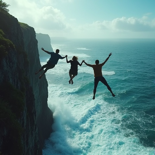 Leap of Faith: Friends Embrace the Exhilaration of a Cliff Jump