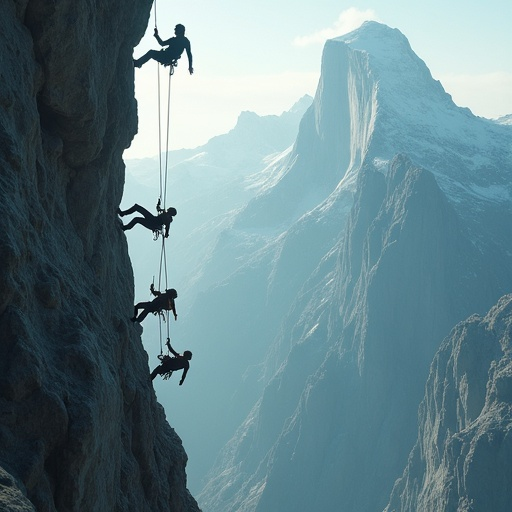 Tiny Figures Against a Majestic Backdrop: Climbers Brave the Mountainside