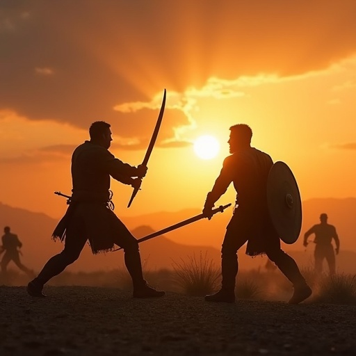 Clash of Titans: Silhouettes Battle at Sunset