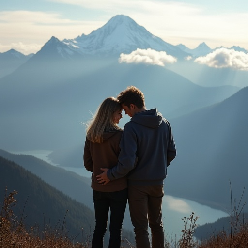 Love Amidst the Majestic Mountains: A Moment of Serene Intimacy