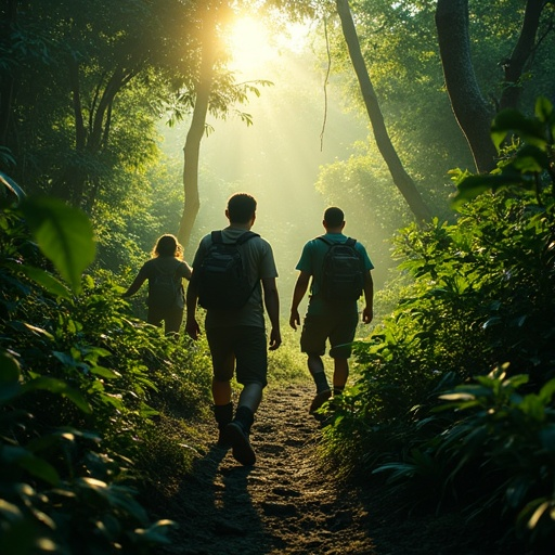 Tranquil Forest Hike Bathed in Sunlight