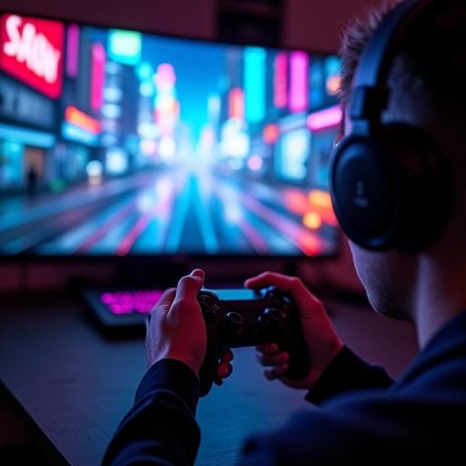 Lost in the Glow: A Gamer’s Focus Under Dimly Lit Lights