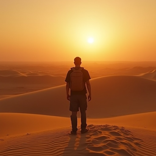 Silhouetted Against the Setting Sun: A Moment of Contemplation in the Desert